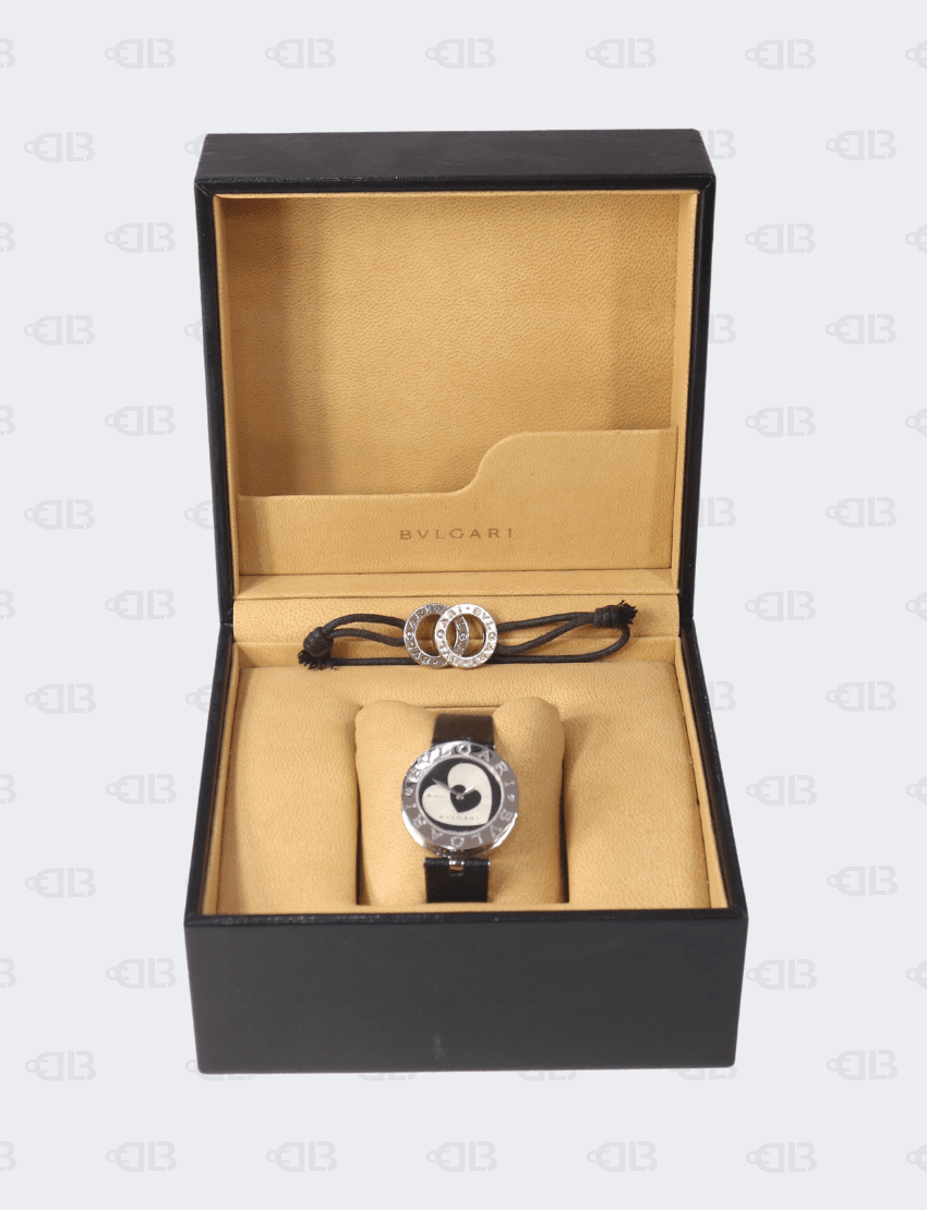 Bvlgari Black Dial With Heart Motif Inlay B.Zero1 BZ30S Women's Wristwatch 30mm with Sterling Silver Fortuna Cord Bracelet 3