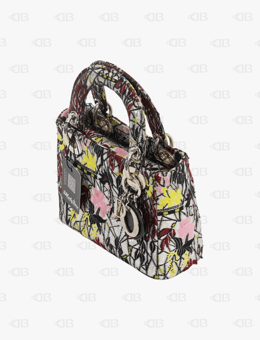 CHRISTIAN DIOR Metallic Embroidered Mini Lady Dior in Argent and Multicolor