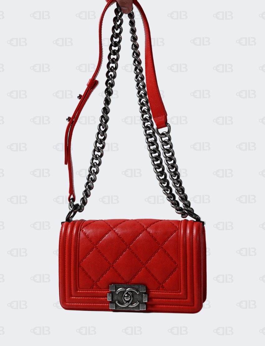 Chanel Calfskin Double Stitch Small Boy Flap Red