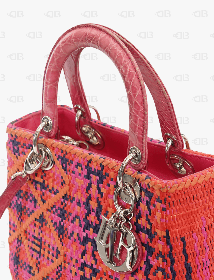 Crocodile Raffia Medium Lady Dior Multicolor