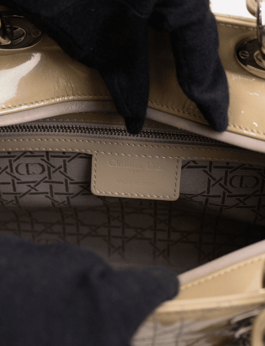 Christian Dior Large Lady Dior Yellow Patent Leather