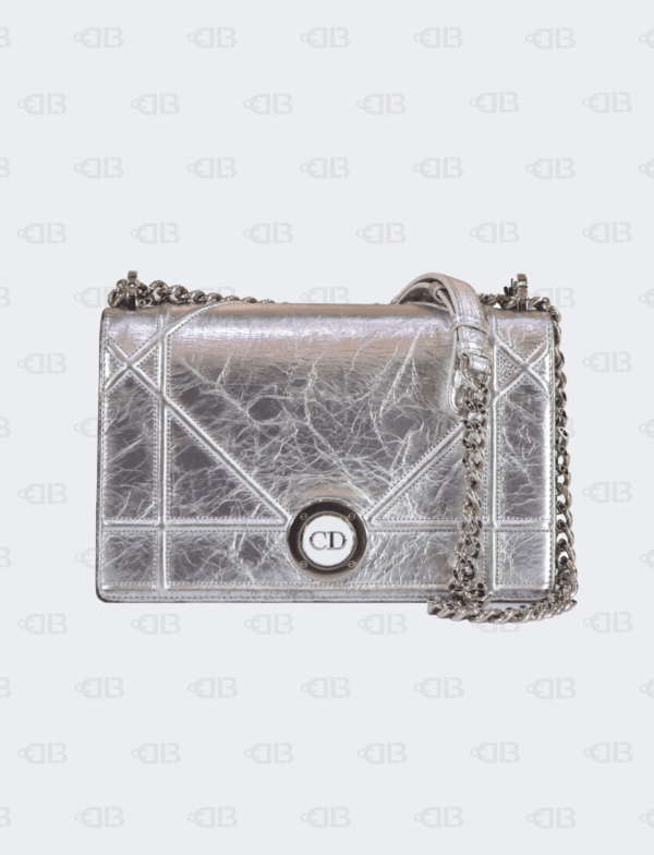 Dior Silver Leather Medium Diorama Shoulder Bag