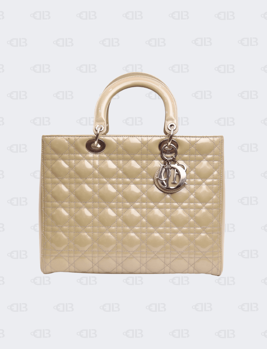 Christian Dior Large Lady Dior Yellow Patent Leather