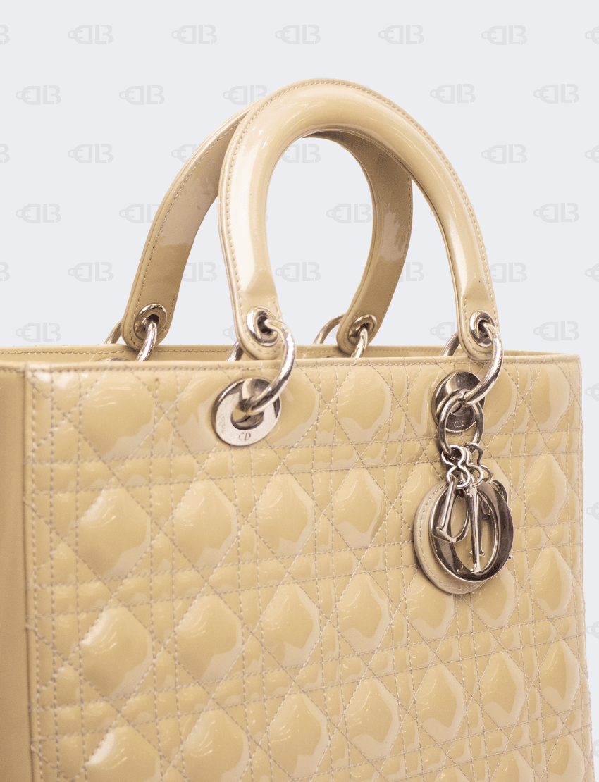 Christian Dior Large Lady Dior Yellow Patent Leather