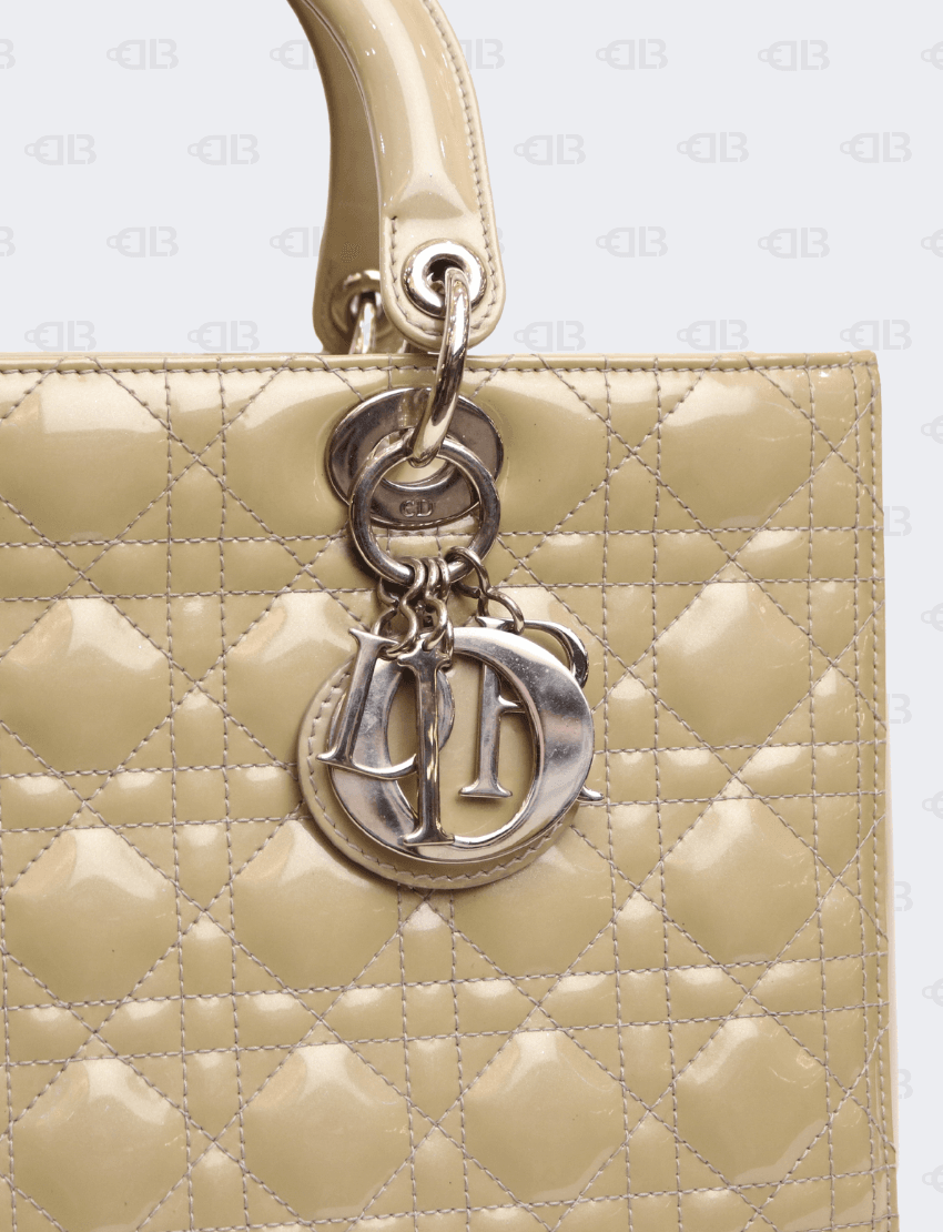 Christian Dior Large Lady Dior Yellow Patent Leather