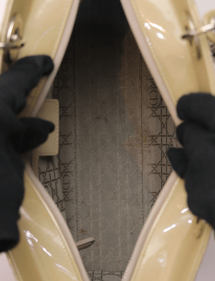 Christian Dior Large Lady Dior Yellow Patent Leather