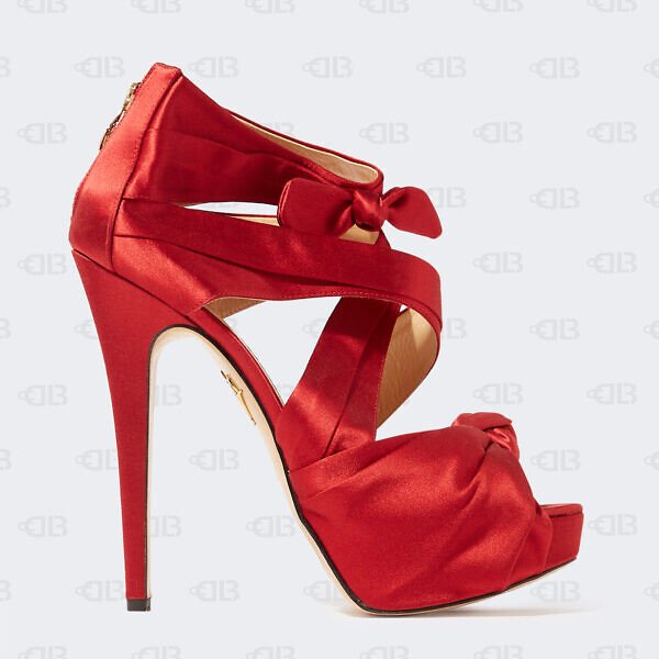 Charlotte Olympia Red Satin Andrea Cross Strap Knotted Platform Sandals