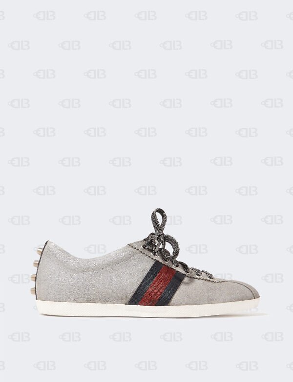 Gucci Metallic Silver Glitter Coated Fabric Bambi Web Detail Studded Low Top Sneakers