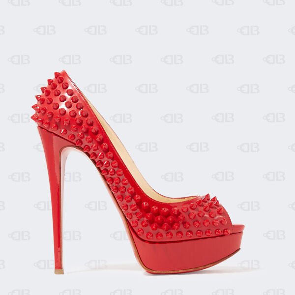 Christian Louboutin Patent Leather Lady Peep-Toe Spike Platform Pumps