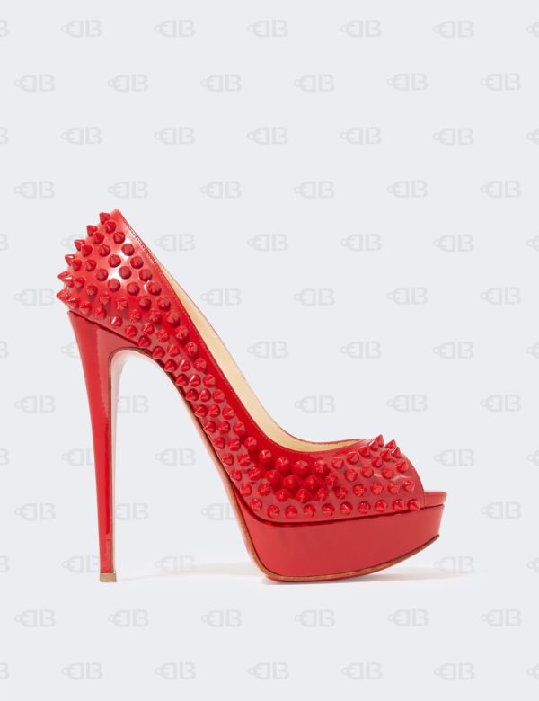 Christian Louboutin Patent Leather Lady Peep-Toe Spike Platform Pumps