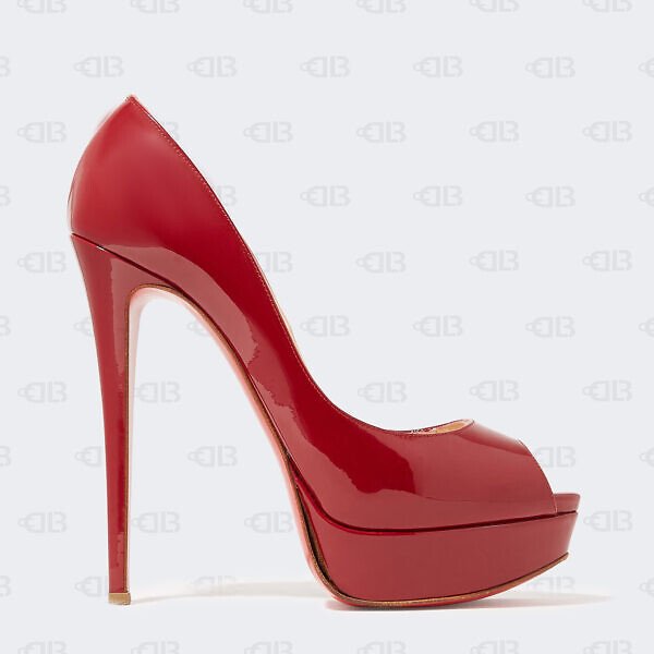 Christian Louboutin Red Patent Leather Lady Peep Toe Platform Pumps