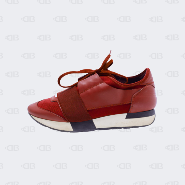 Balenciaga Burgundy Leather and Mesh Race Runner Sneakers