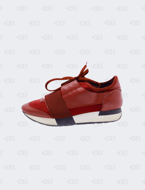 Balenciaga Burgundy Leather and Mesh Race Runner Sneakers