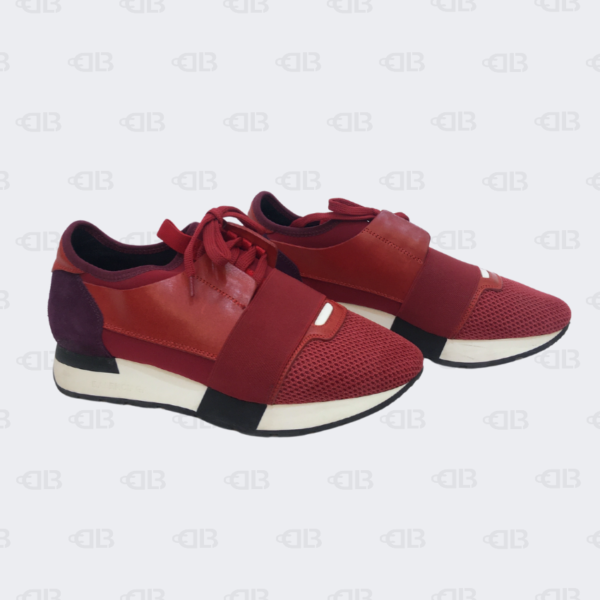 Balenciaga Burgundy Leather and Mesh Race Runner Sneakers