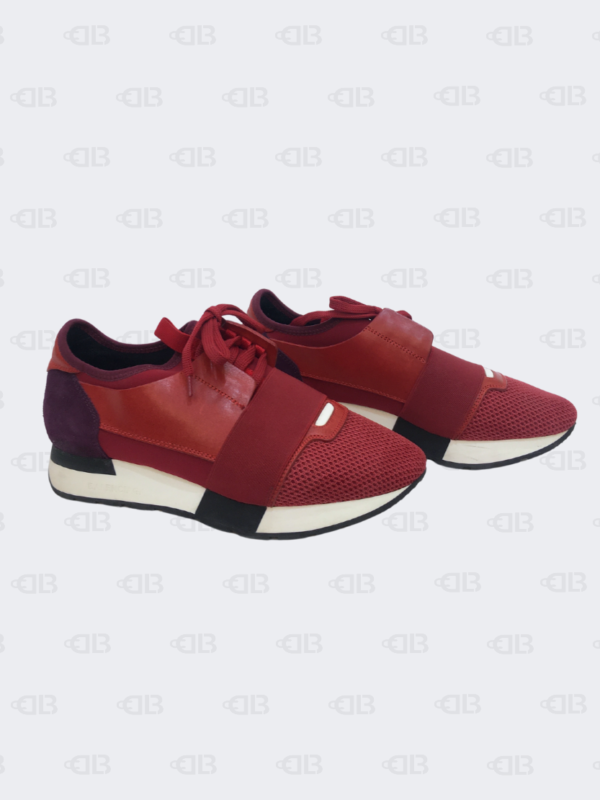 Balenciaga Burgundy Leather and Mesh Race Runner Sneakers