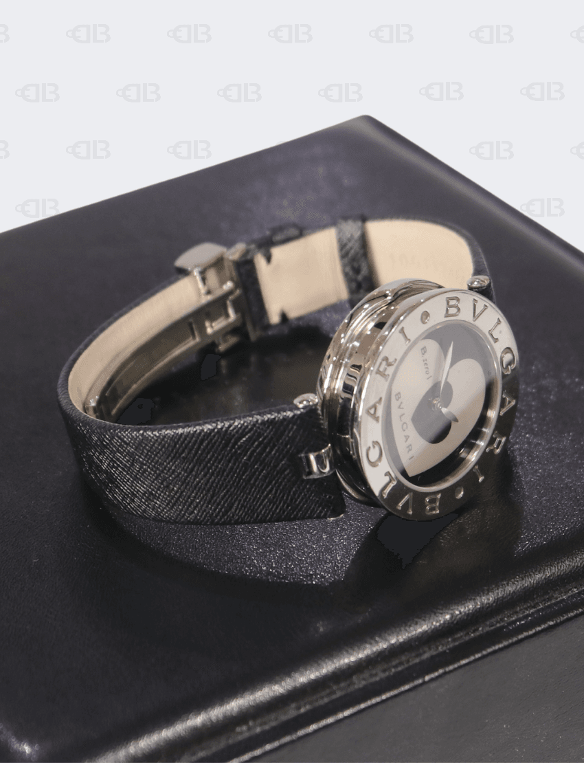 Bvlgari Black Dial With Heart Motif Inlay B.Zero1 BZ30S Women's Wristwatch 30mm with Sterling Silver Fortuna Cord Bracelet
