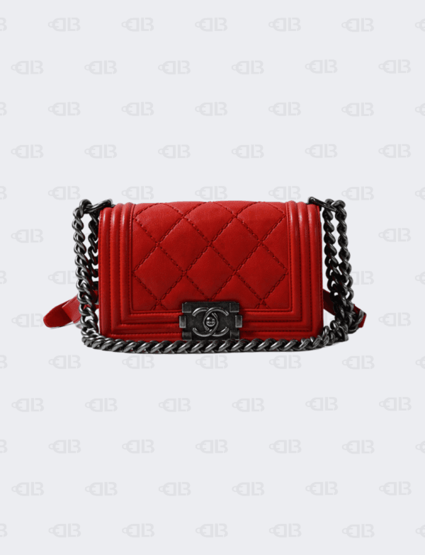 Chanel Calfskin Double Stitch Small Boy Flap Red