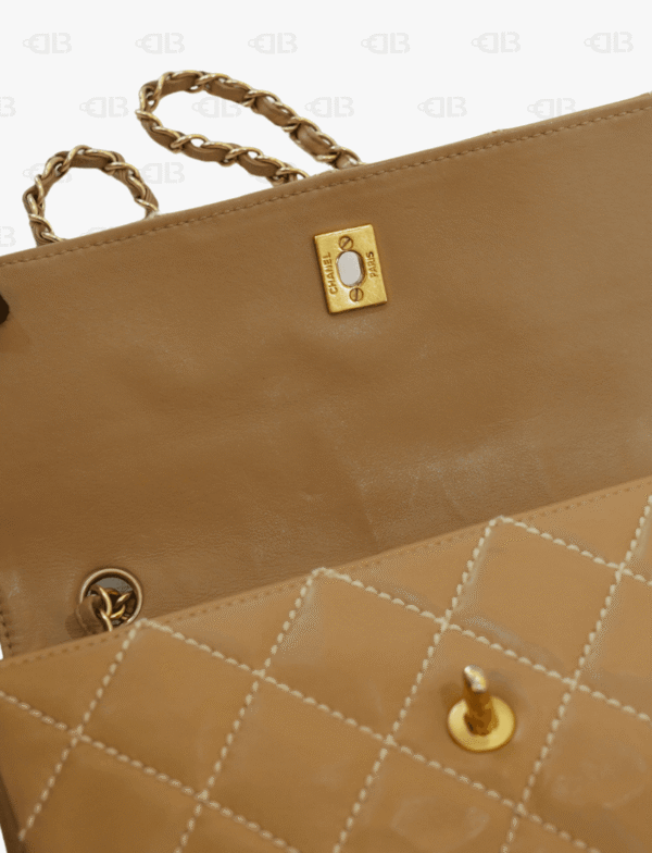 Chanel Calfskin Quilted Medium Wild Stitch Flap Beige