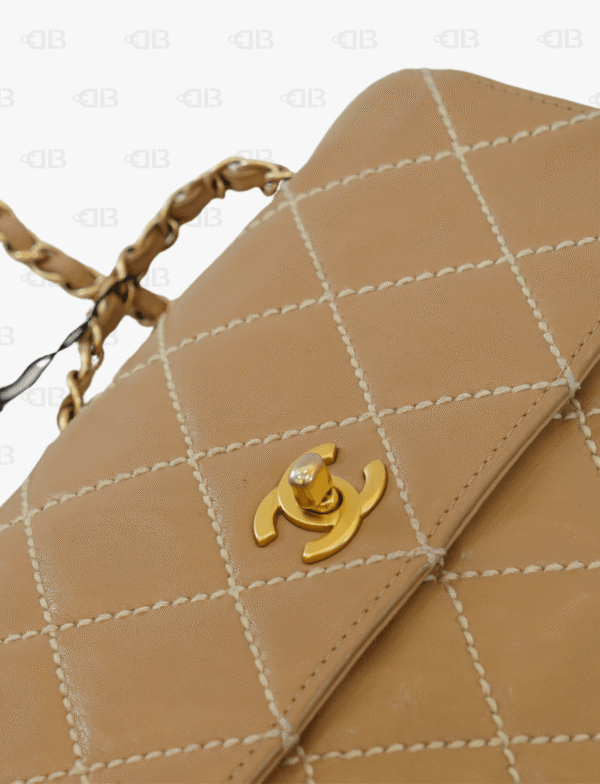 Chanel Calfskin Quilted Medium Wild Stitch Flap Beige