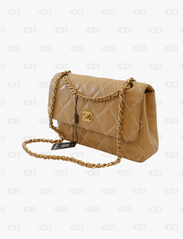 Chanel Calfskin Quilted Medium Wild Stitch Flap Beige