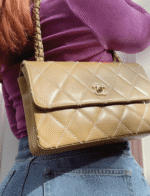 Chanel Calfskin Quilted Medium Wild Stitch Flap Beige