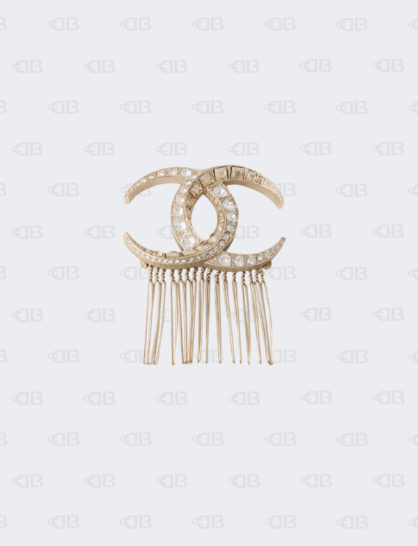 Chanel CC Crystal Embellised Gold Tone Hair Comb Pin