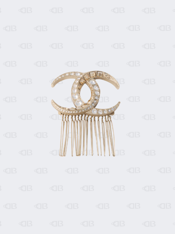 Chanel CC Crystal Embellised Gold Tone Hair Comb Pin