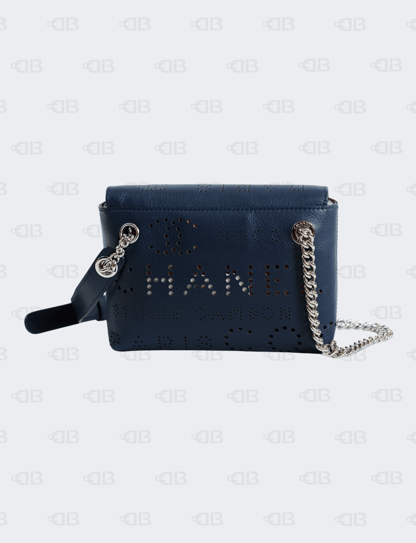 Chanel Coco Calfskin Perforated CC Eyelet Flap Belt Bag in Navy