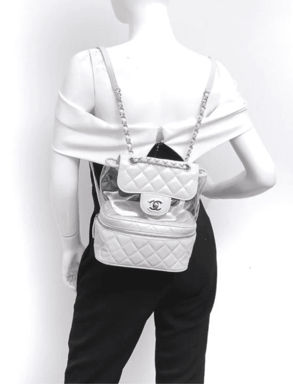 Chanel Gabrielle Crumpled Calfskin PVC Quilted Backpack White