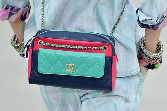 Chanel Goatskin Quilted Tri-Color In & Out Waist Bag Navy Turquoise Pink