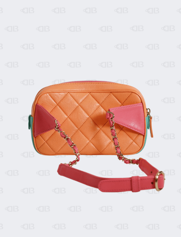 Chanel Goatskin Quilted Tri-Color In & Out Waist Bag Orange Green Pink