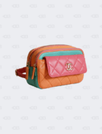 Chanel Goatskin Quilted Tri-Color In & Out Waist Bag Orange Green Pink