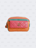 Chanel Goatskin Quilted Tri-Color In & Out Waist Bag Orange Green Pink