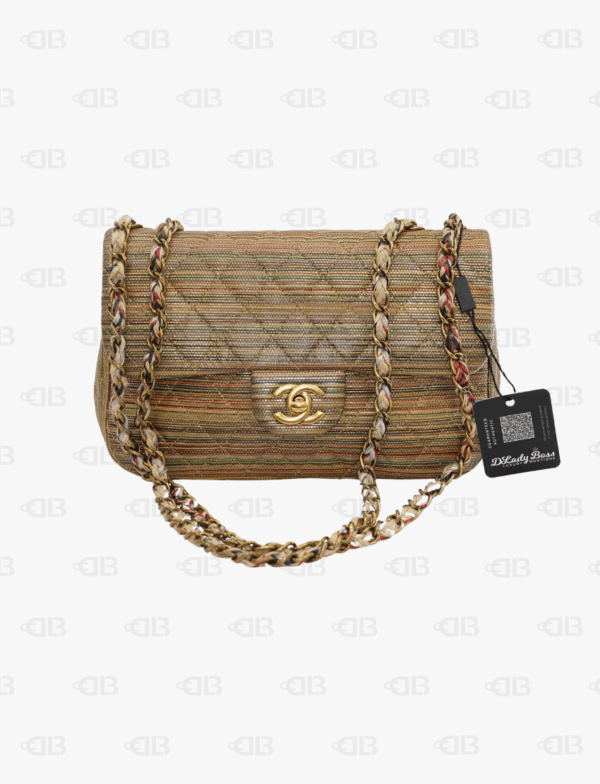Chanel Rainbow Raffia Small Classic Flap Shoulder Bag