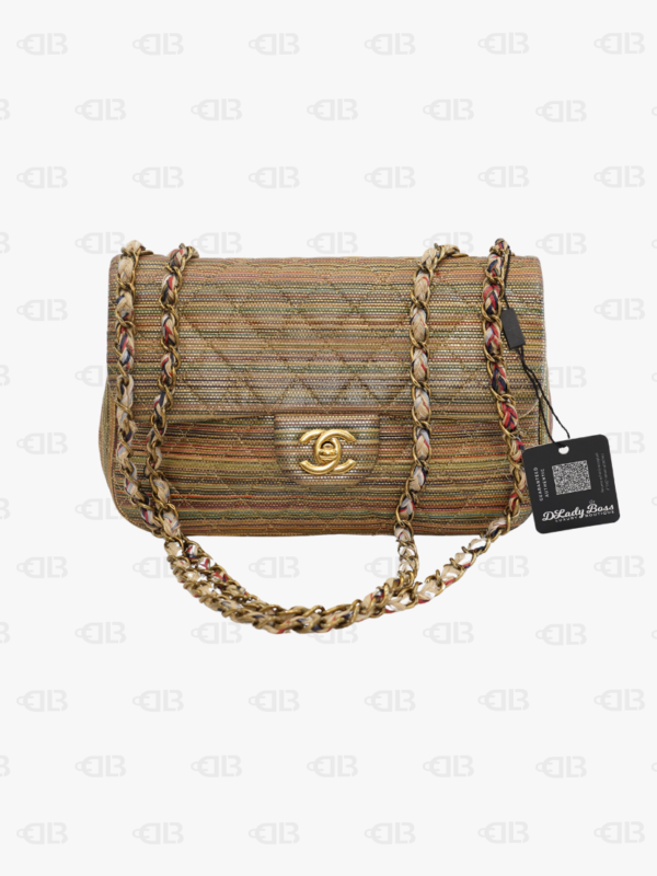 Chanel Rainbow Raffia Small Classic Flap Shoulder Bag