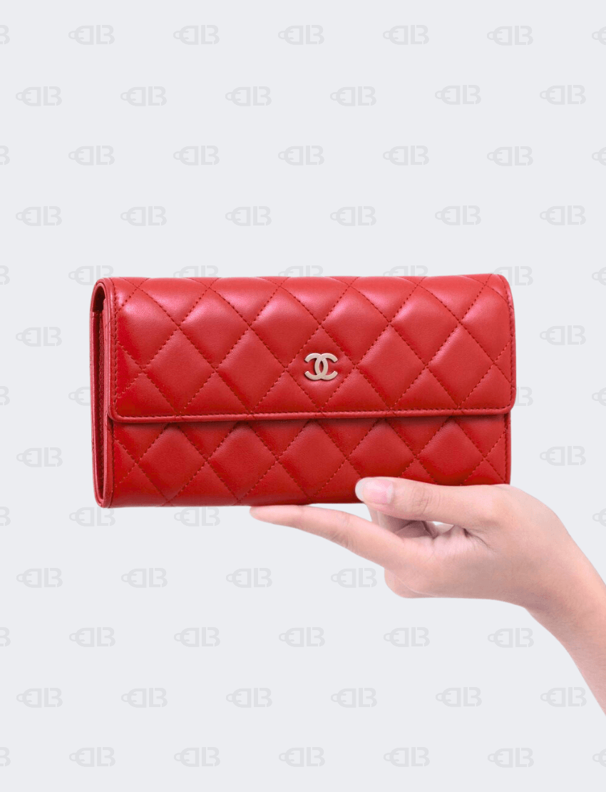 Chanel Red CC Classic Long Flap Wallet