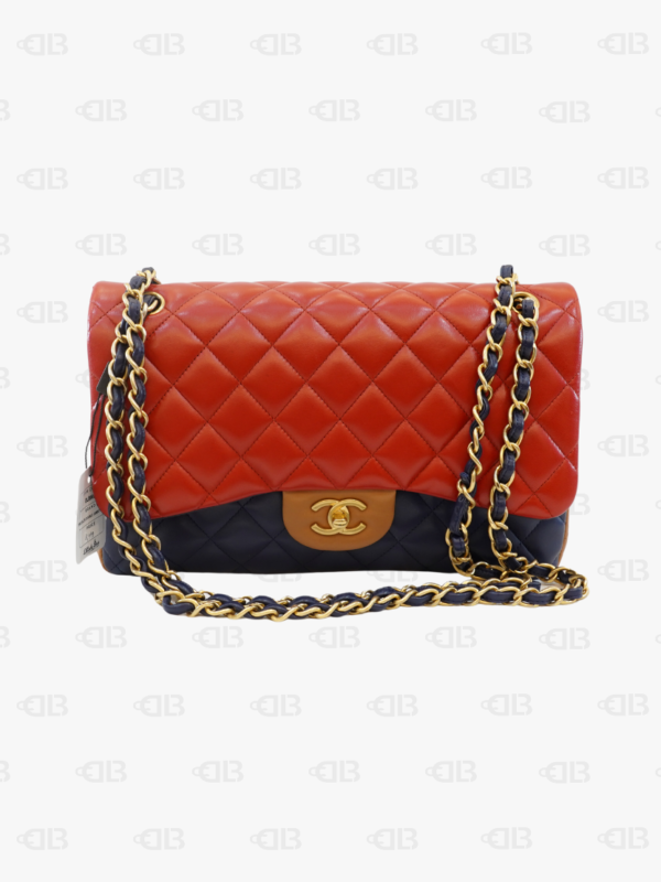 Chanel Tri Color Quilted Leather Jumbo Classic Double Flap Bag