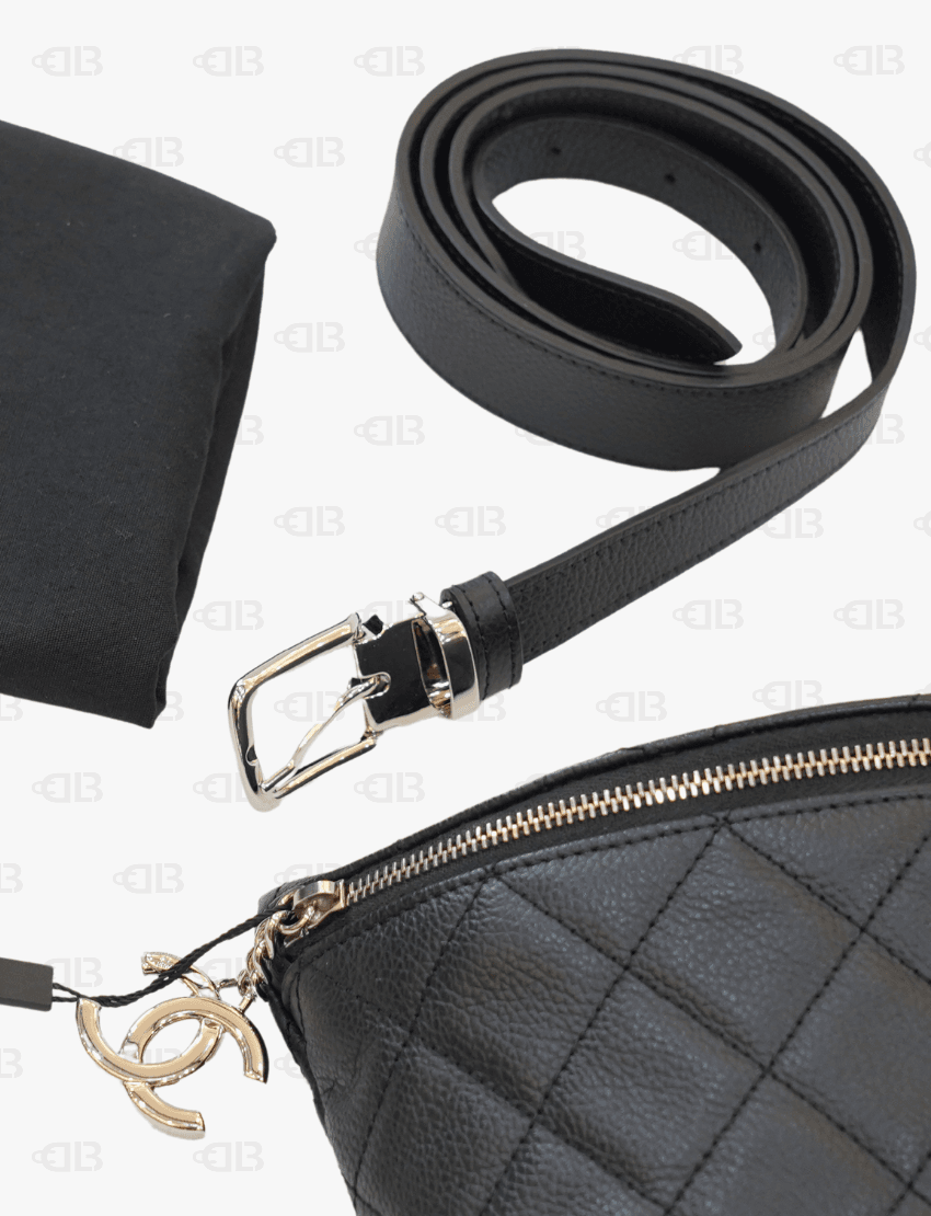 Chanel Uniform Black Quilted Caviar Waist Belt Bag