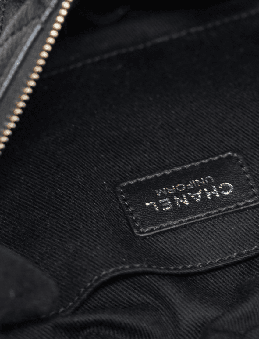 Chanel Uniform Black Quilted Caviar Waist Belt Bag