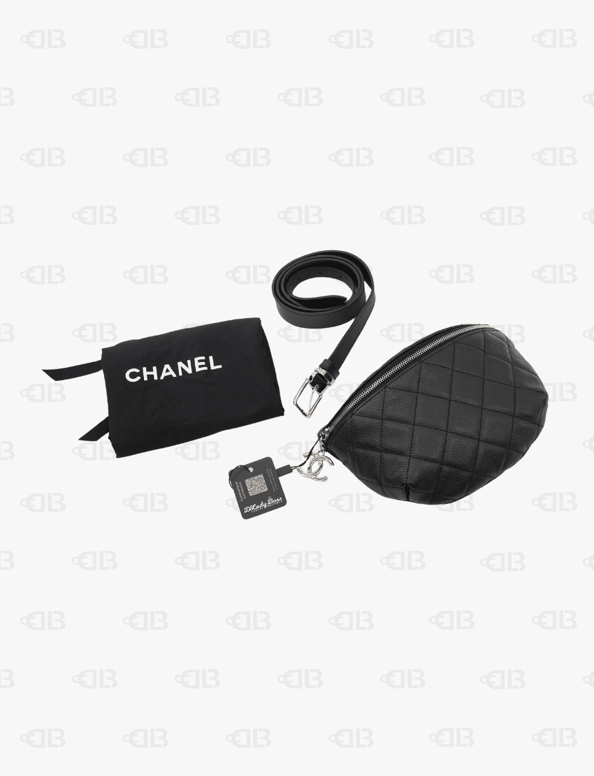 Chanel Uniform Black Quilted Caviar Waist Belt Bag