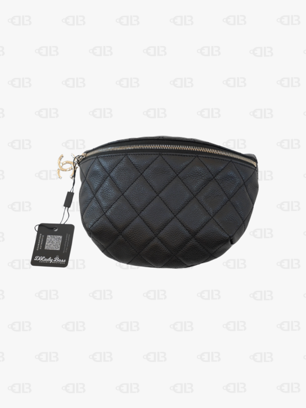 Chanel Uniform Black Quilted Caviar Waist Belt Bag