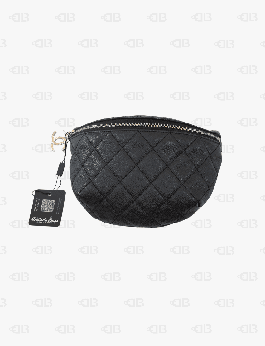 Chanel Uniform Black Quilted Caviar Waist Belt Bag