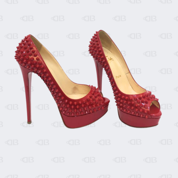 Christian Louboutin Patent Leather Lady Peep-Toe Spike Platform Pumps