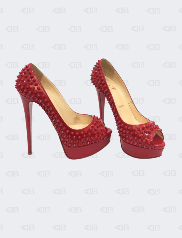 Christian Louboutin Patent Leather Lady Peep-Toe Spike Platform Pumps