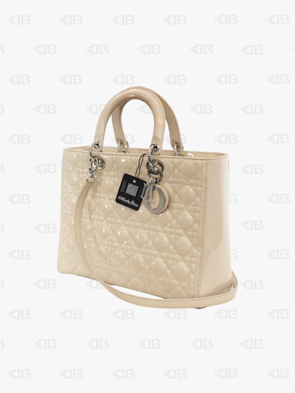 Dior Beige Cannage Patent Leather Large Lady Dior Tote