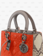 Dior Orange/Beige Python And Cannage Leather Lady Dior Medium Tote