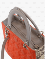 Dior Orange/Beige Python And Cannage Leather Lady Dior Medium Tote