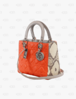Dior Orange/Beige Python And Cannage Leather Lady Dior Medium Tote