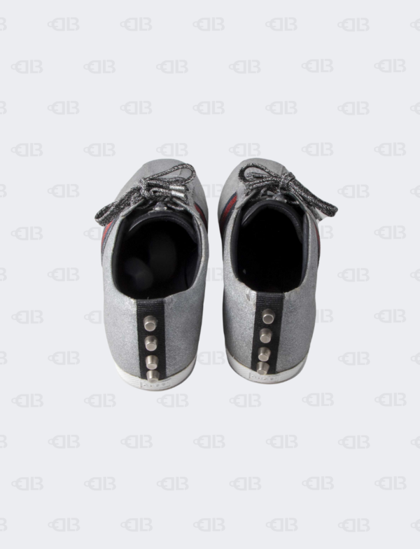 Gucci Metallic Silver Glitter Coated Fabric Bambi Web Detail Studded Low Top Sneakers D Lady Boss Luxury Boutique