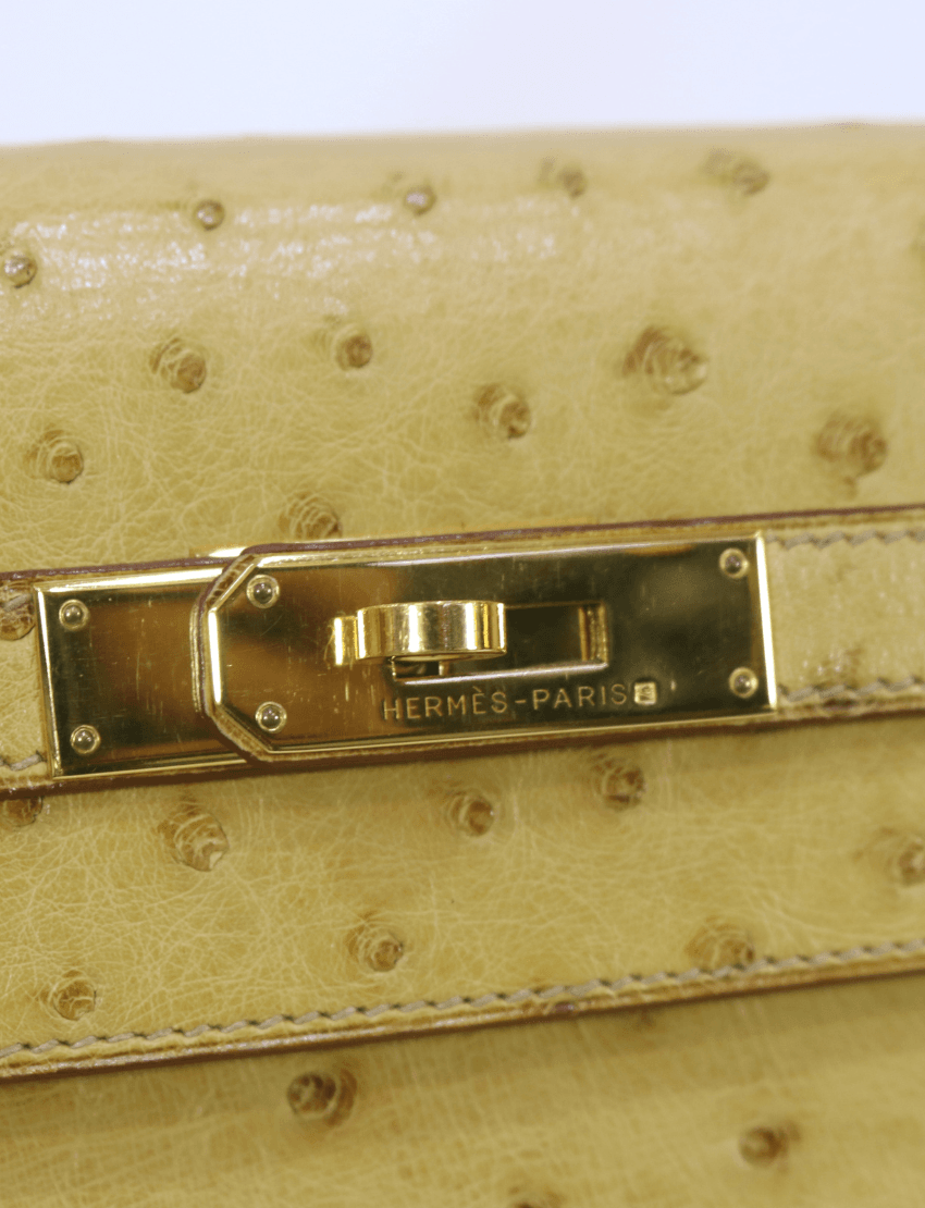 Hermes Kelly 32 Sellier Ostrich Leather Gold Hardware